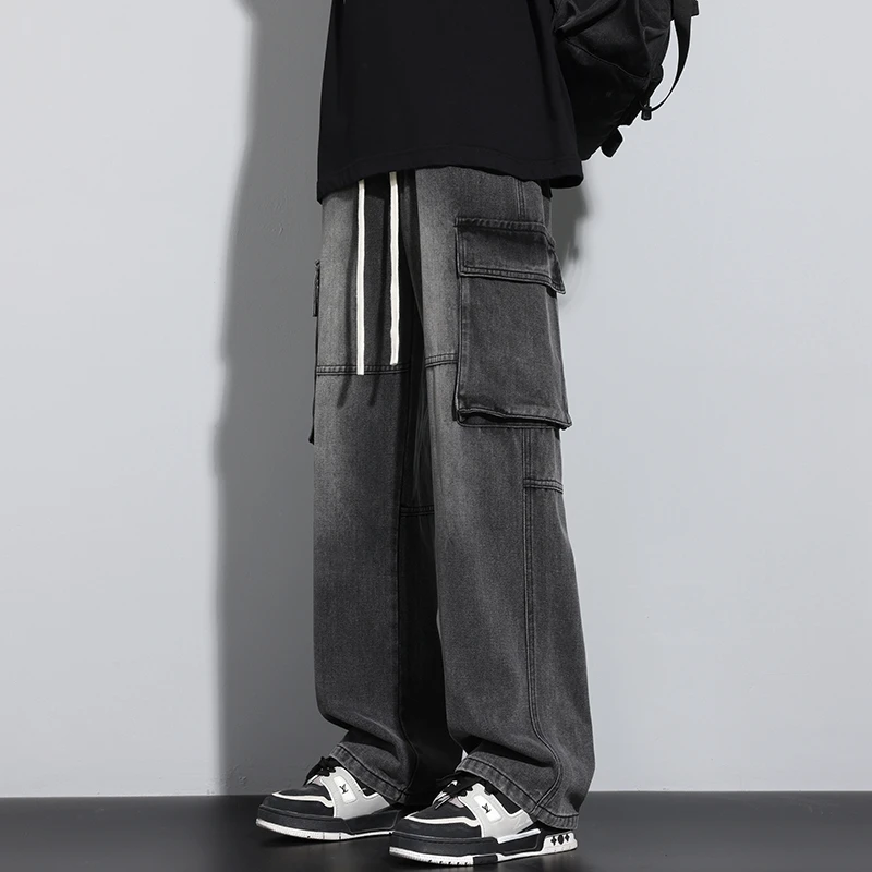 美式工装牛仔裤男春季新款2025新款潮牌阔腿裤宽松直筒休闲裤