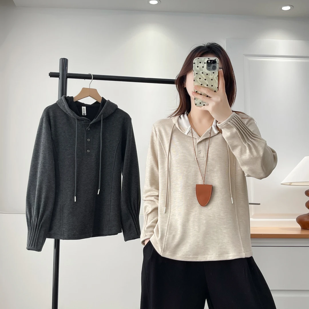 大码女装卫衣休闲风极简风百搭上衣不褪色韩版连帽长袖打底JJ8198