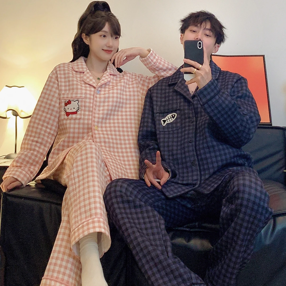 情侣睡衣女秋冬季夹层25新款可外穿男士kt猫套装冬天时尚感家居服