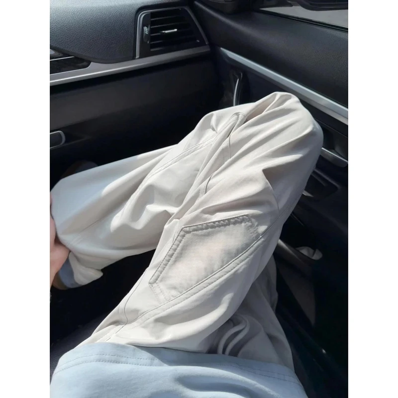 米灰色斜切速干工装裤男夏季薄款美式冰丝伞兵裤子机能登山冲锋裤