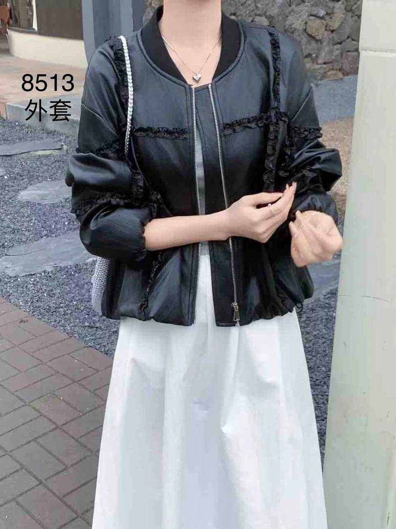 8513 长袖INS风立领女春季皮衣短款短外套女装