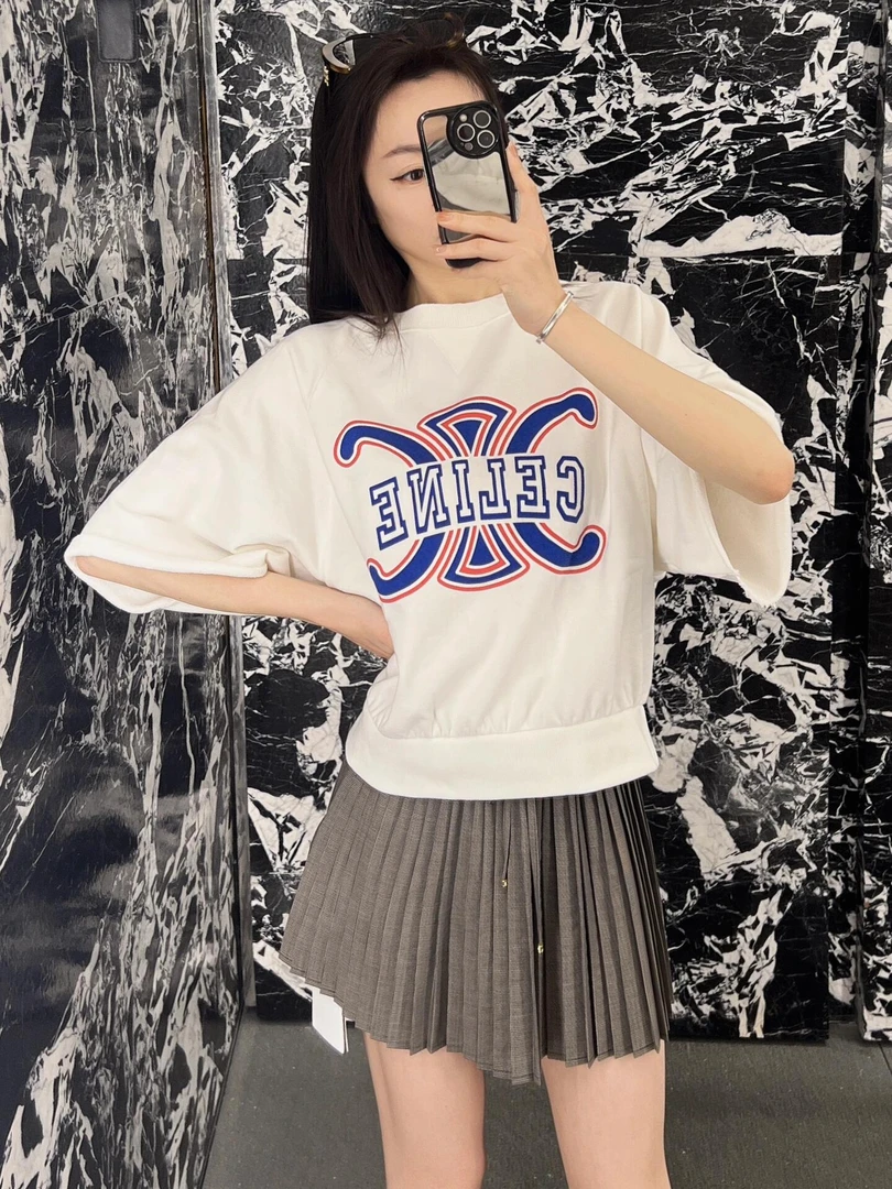 99新 Celine/思琳 葡萄籽奢潮/棉质植绒套头短袖/S码