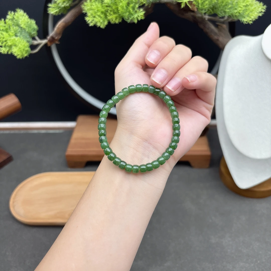 单圈和田玉直切卡6MM素圈手串简约时尚大气百搭款小众珠宝B9599