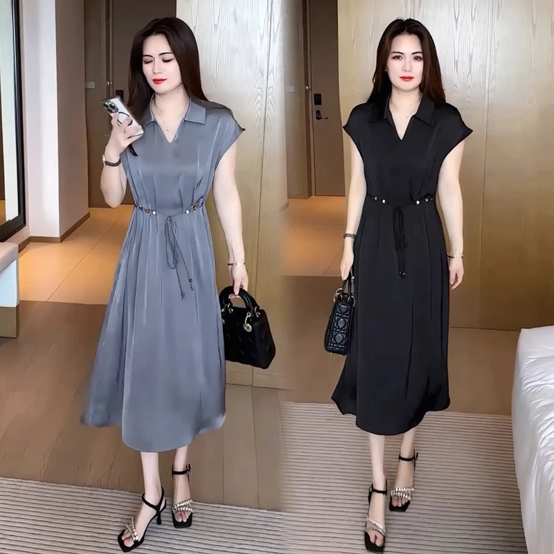 时尚连衣裙女2025夏季新款洋气减龄显瘦气质中长款裙子收腰A字裙