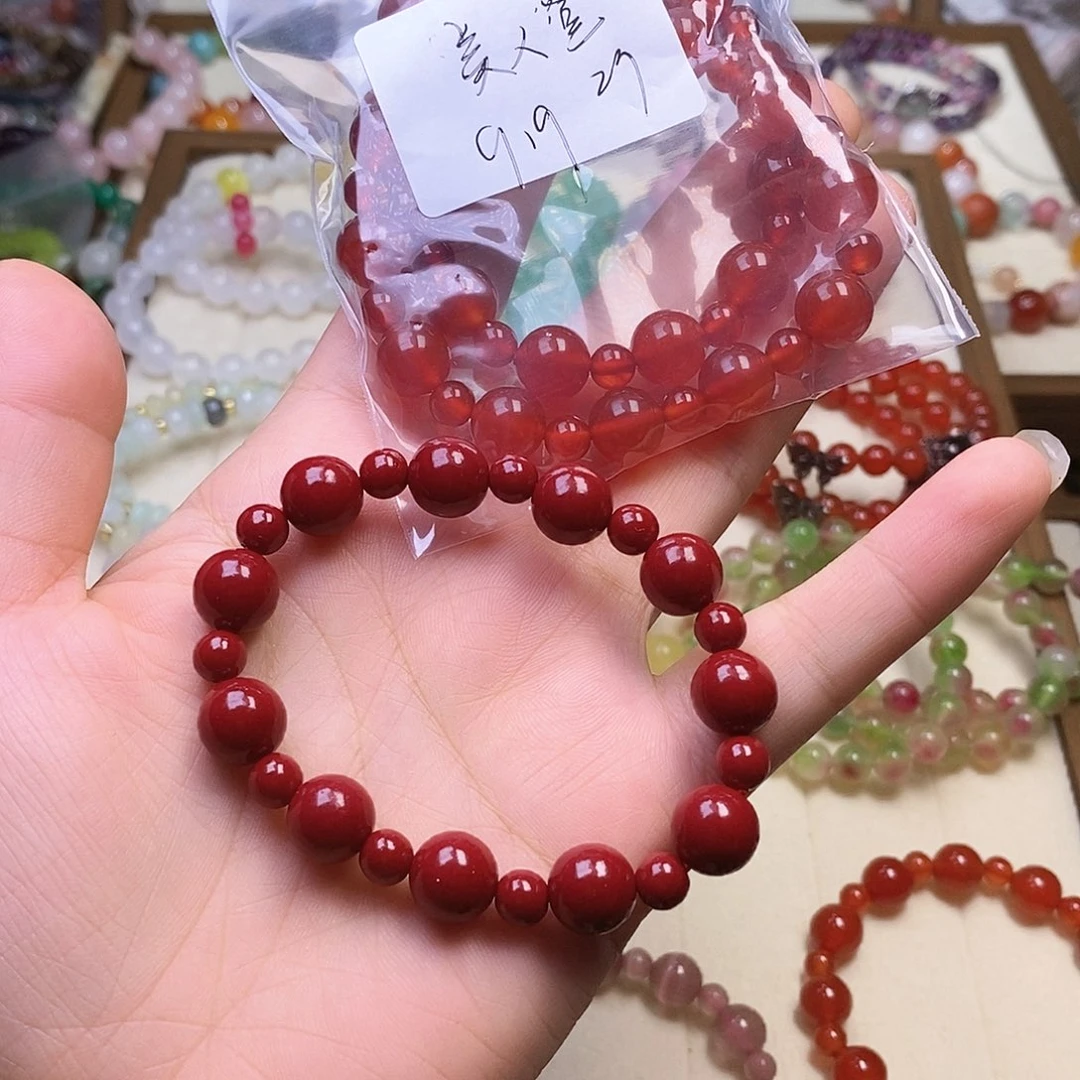 美****玛瑙/玉髓合金手链朱砂10毫米