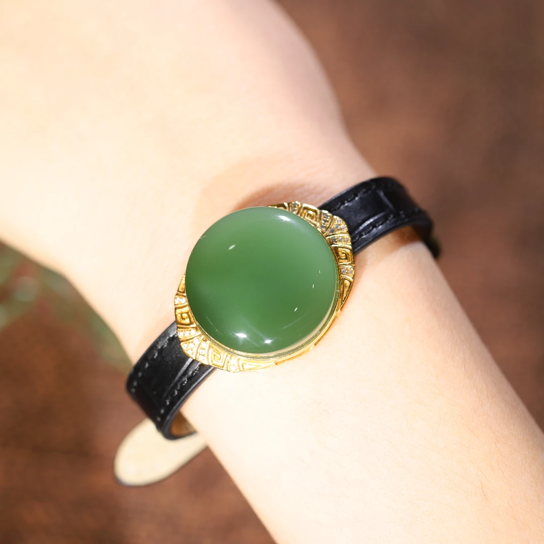 【汪氏精品】周年限定 和田玉18k金高品质碧玉手牌 YZ 100702-G002