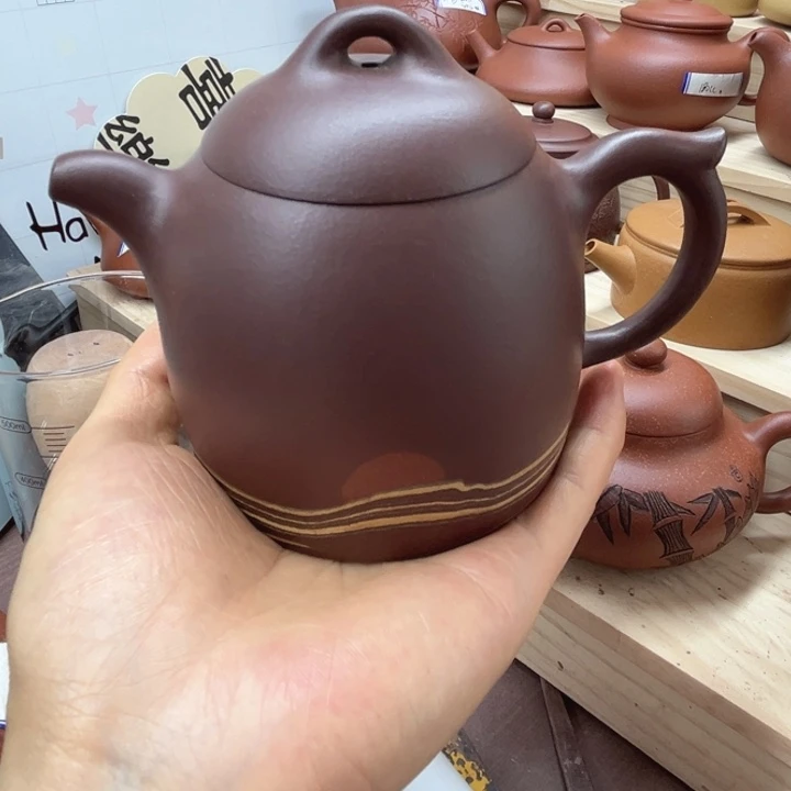 茶壶紫砂老紫泥大秦权绞泥310cc