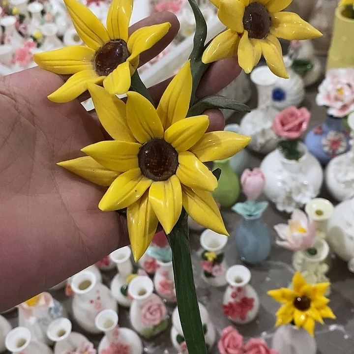 瓷片纯手工陶瓷花摆件瑕