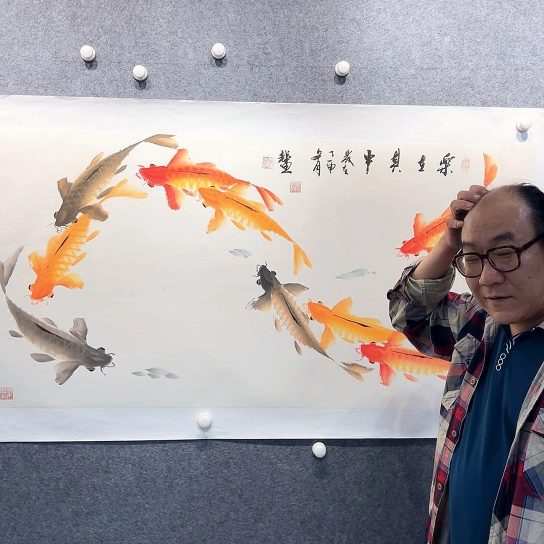 国画知鱼之乐纯手绘画