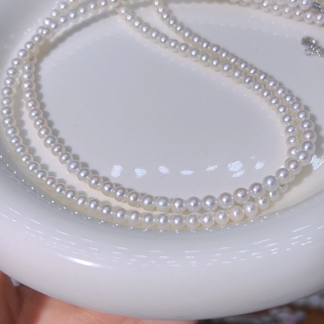 3到4极光炫彩天然珍珠微瑕银S925镶嵌淡水珍珠
