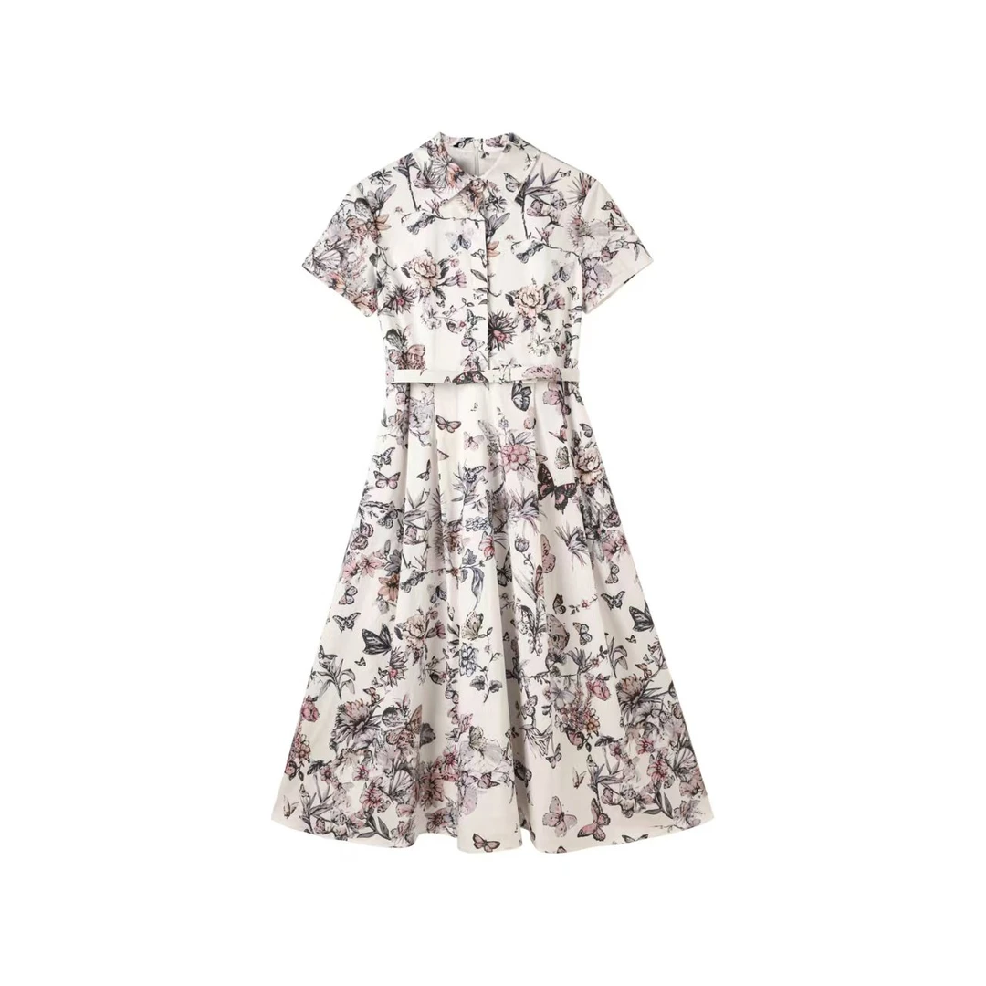 YL 5016夏季新款蝴蝶印花polo领衬衫连衣裙