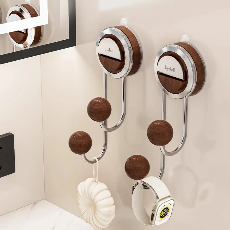 胡桃木色吸盘挂钩免打孔门后挂衣钩壁挂卫生间强承重粘钩浴室挂钩