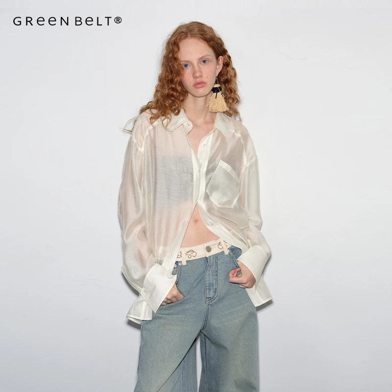 GREEN BELT城市旷野25春莱赛尔微透垂感衬衫女简约雾感色系上衣