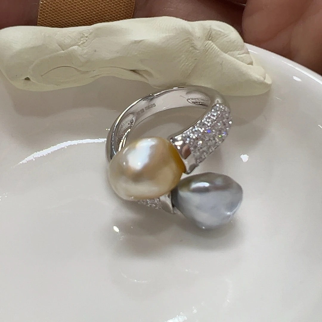 海水珍珠戒指银S925镶嵌流**写