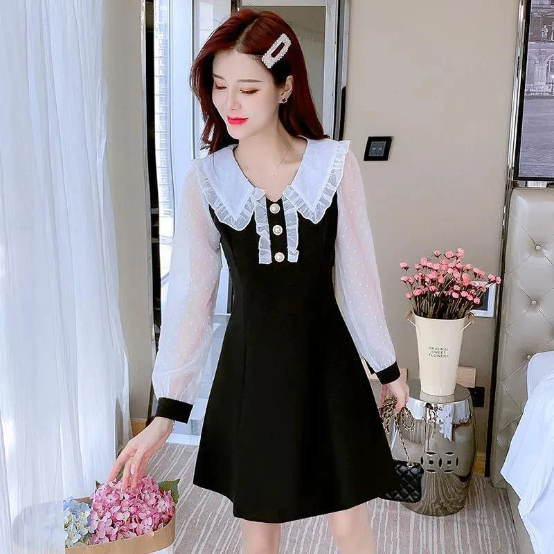 春季连衣裙矮个子中长款娃娃领减龄遮肉修身显瘦小香风气质字裙