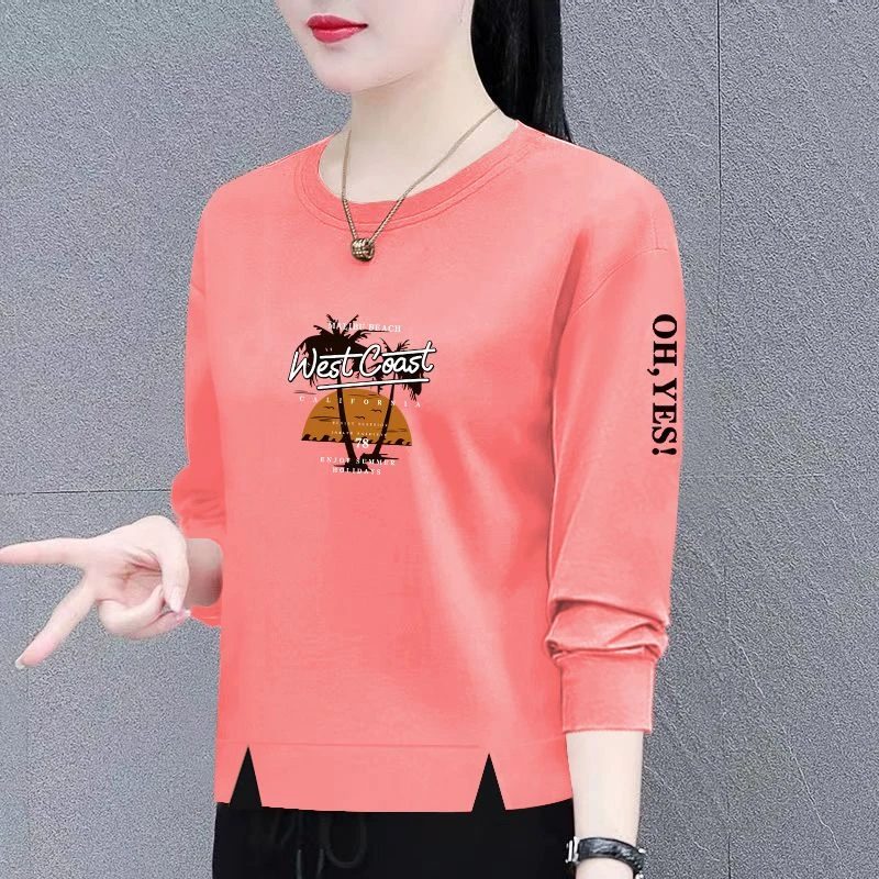 圆领秋季长袖卫衣打底休闲上衣女装秋装春秋季宽松字母印花纯棉t