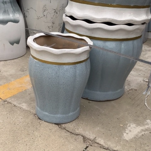 低腰花口金边蓝南瓜中号 口26/33