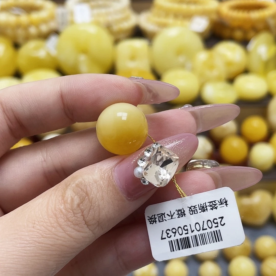 琥珀未镶嵌裸石14.3mm金白圆珠