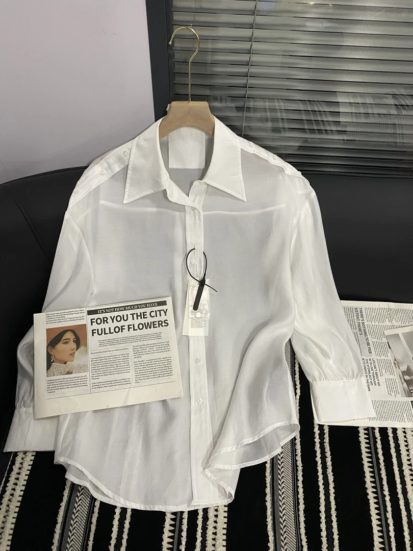 微透薄纱防晒袖子全开衬衫