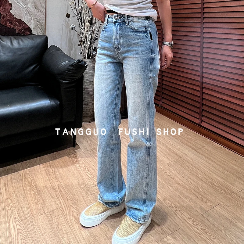 『福利专享』无弹窄直筒裤牛仔裤女设计感水洗显瘦长裤69863