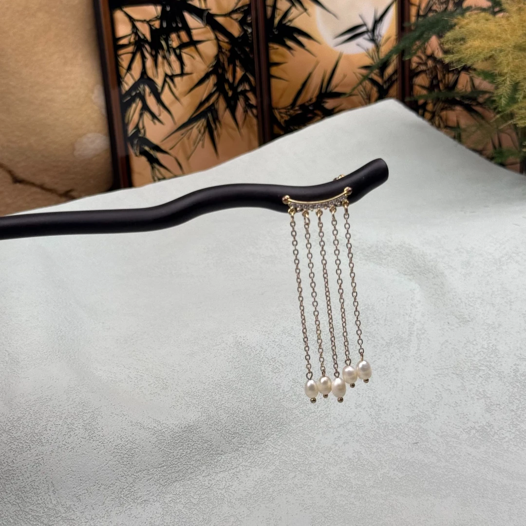 原创新中式发簪古风汉服旗袍黑檀木盘发簪子流苏木簪气质女