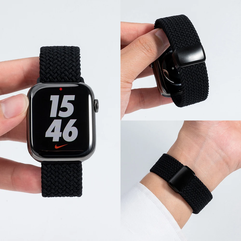 适用苹果手表applewatch10/9/8表带iwatchS11尼龙编织磁吸扣弹力