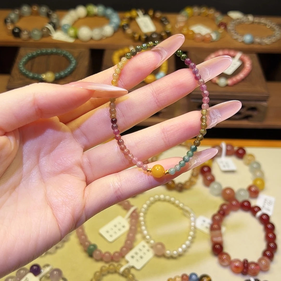 水晶银S925镀金镶嵌手串碧玺1341