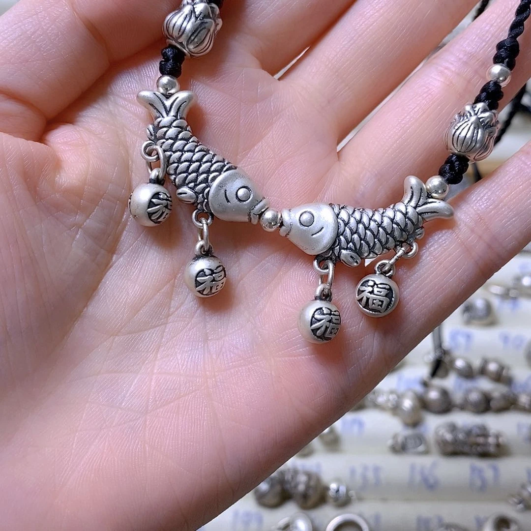 吊坠足银无双鱼项链