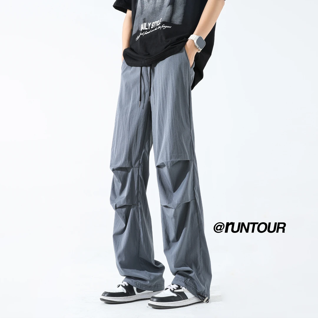 冰丝阔腿裤男款夏季薄款2025新款潮流学生百搭宽松直筒休闲长裤子