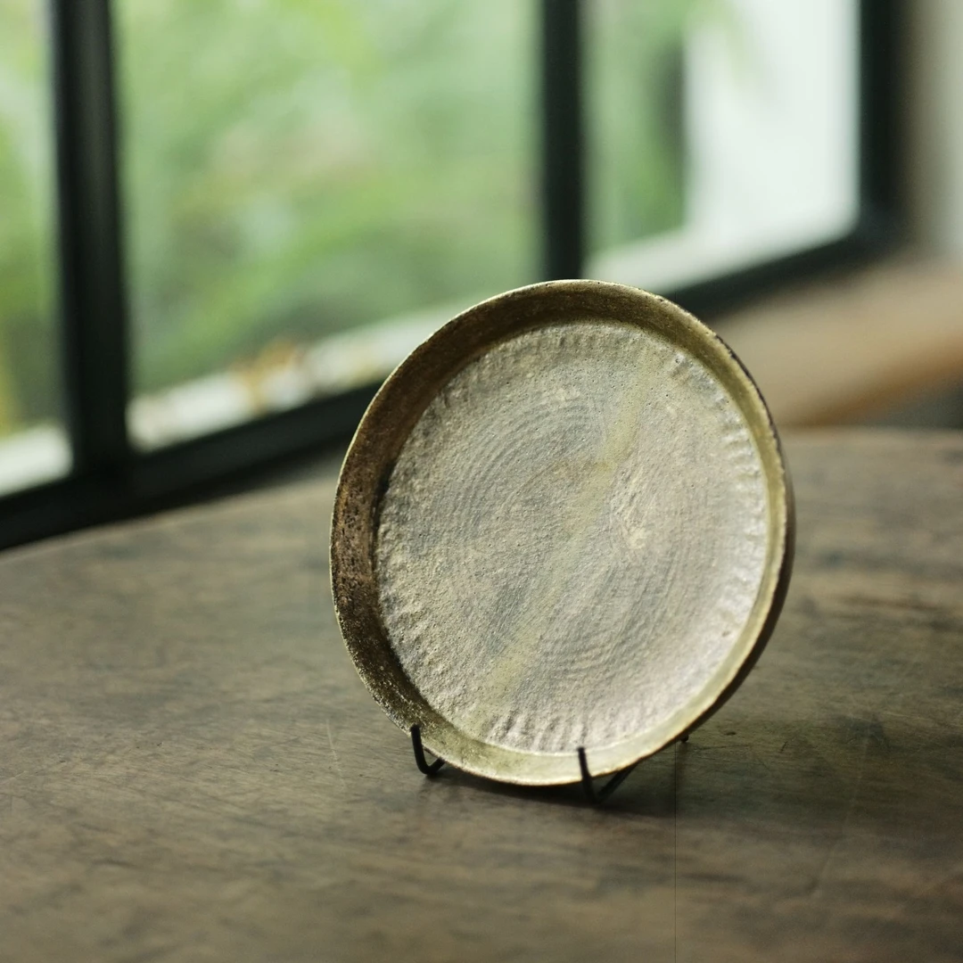 松风-圆盘干泡台（黑金)-茶道-茶器