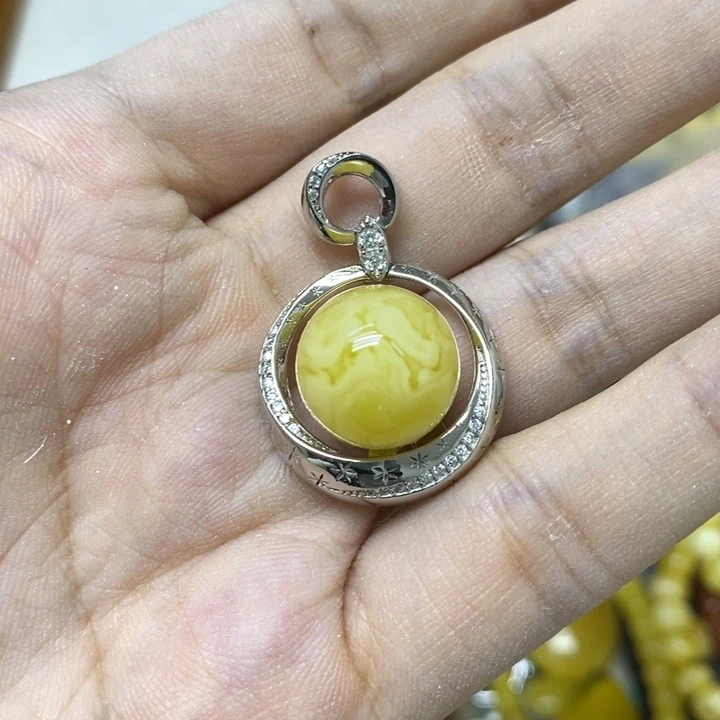裸石蜜蜡银S925镶嵌吊坠