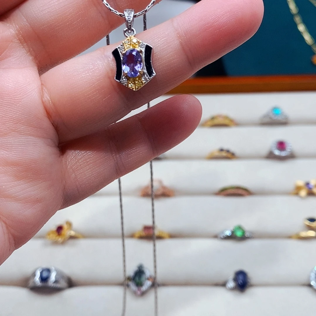 坦桑石颈饰银S925镶嵌