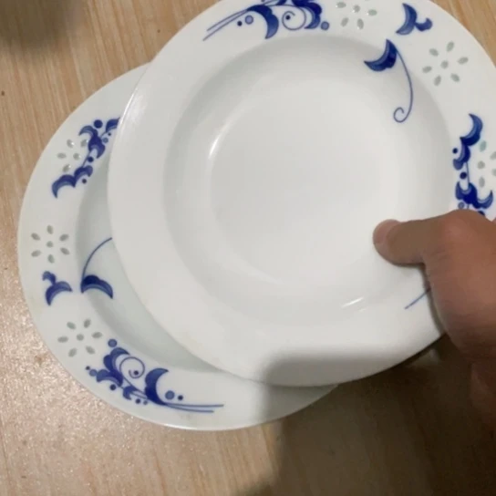 瓷片陶瓷8英寸深盘2个青花玲珑