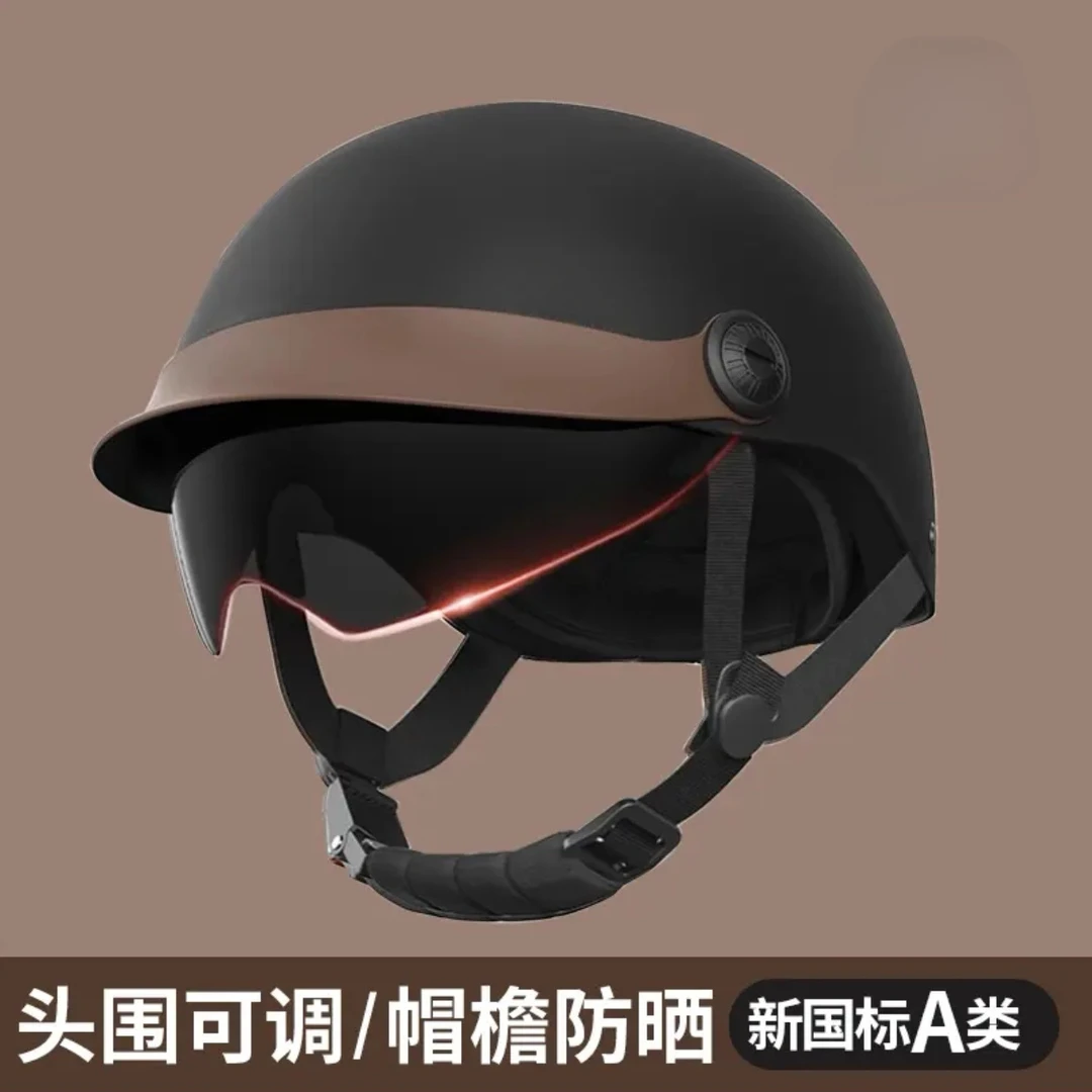 新国标3C认证电动车防晒帽檐复古头盔男女四季通用头围可调节