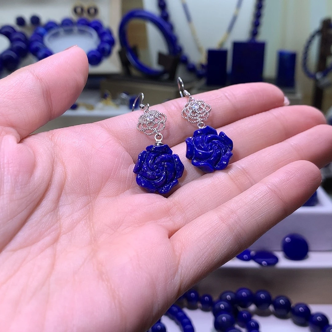 青金石合金天然原矿耳环