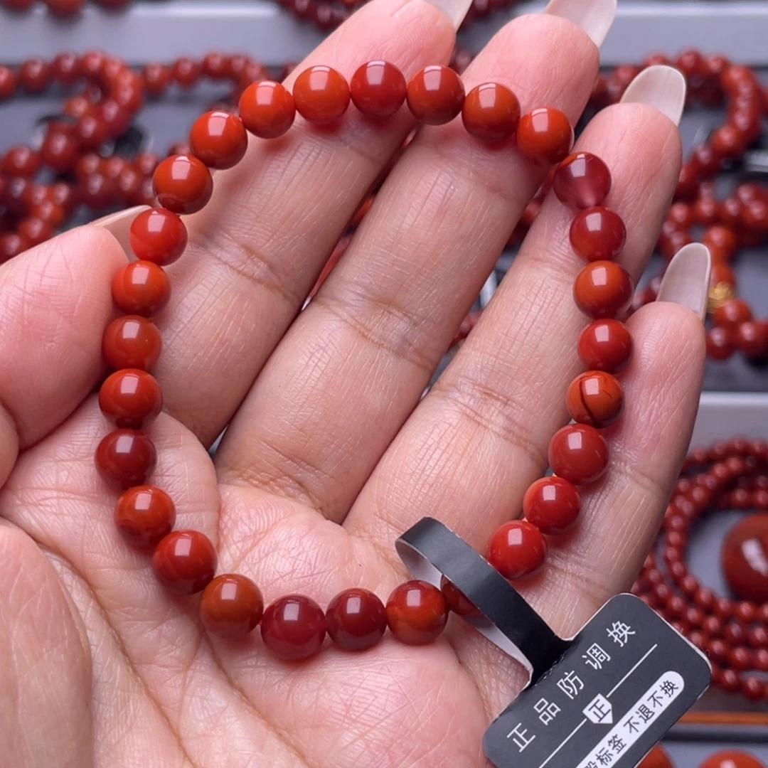 南红玛瑙未镶嵌其他W7.2mm原矿柿子锦单圈