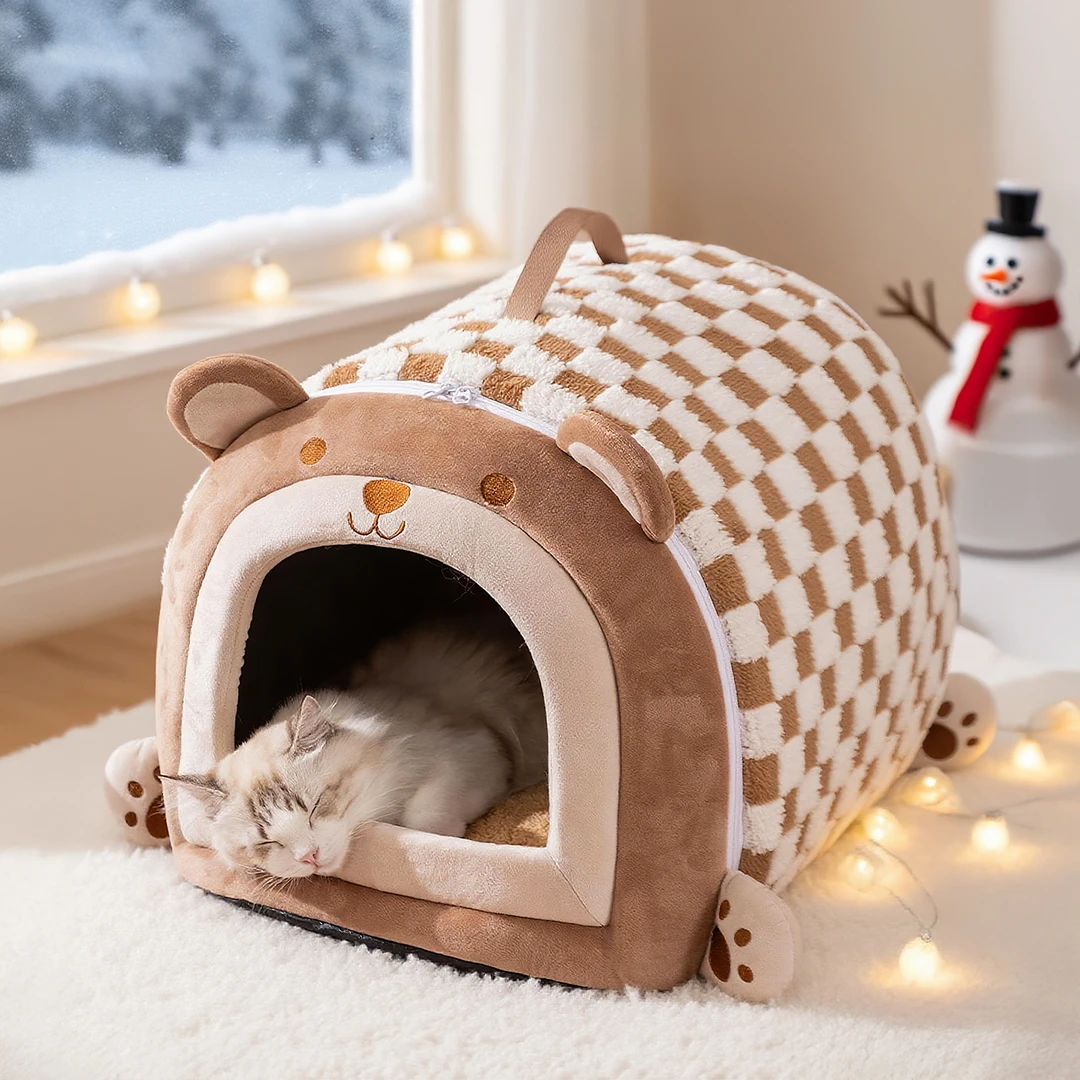 宠物窝熊趣弧形房子窝布偶小猫咪秋冬季封闭式保暖安全感猫窝1623