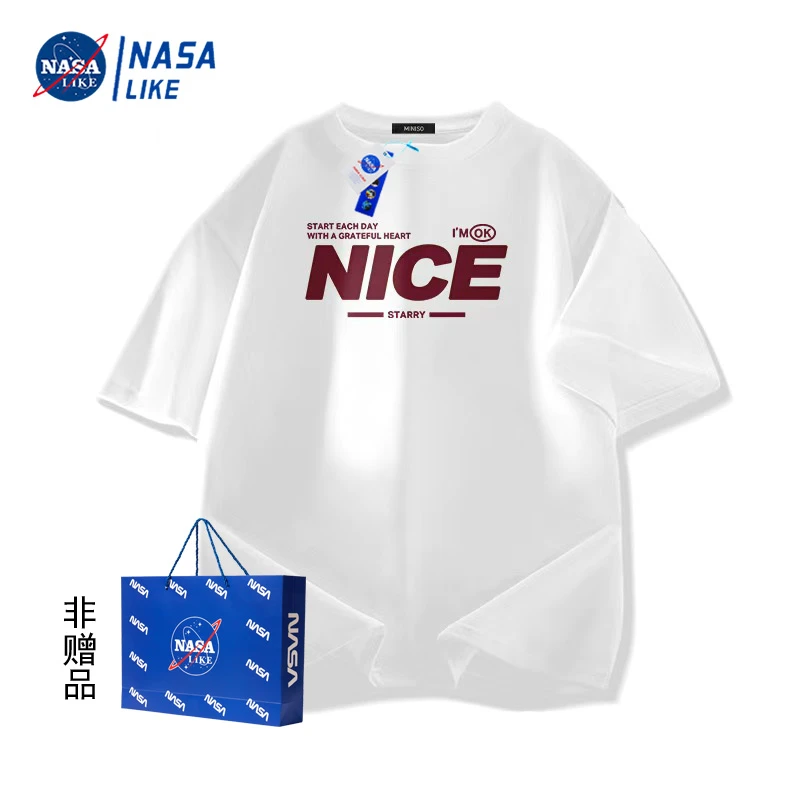 NASA 2025短袖夏季潮牌纯棉T恤男圆领百搭宽松大码重磅半袖印花t