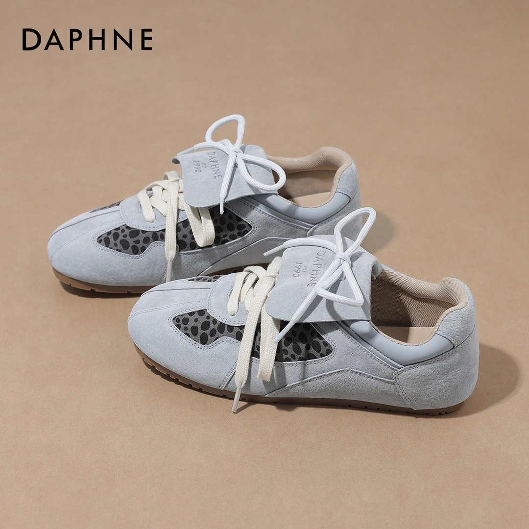 达芙妮平底德训鞋女款女鞋子2025新款翻盖阿甘鞋蓝色豹纹休闲板鞋