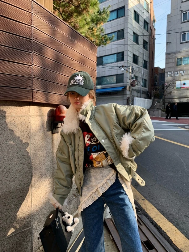 【No退no换抹茶格雷】韩国立领羔羔毛派克