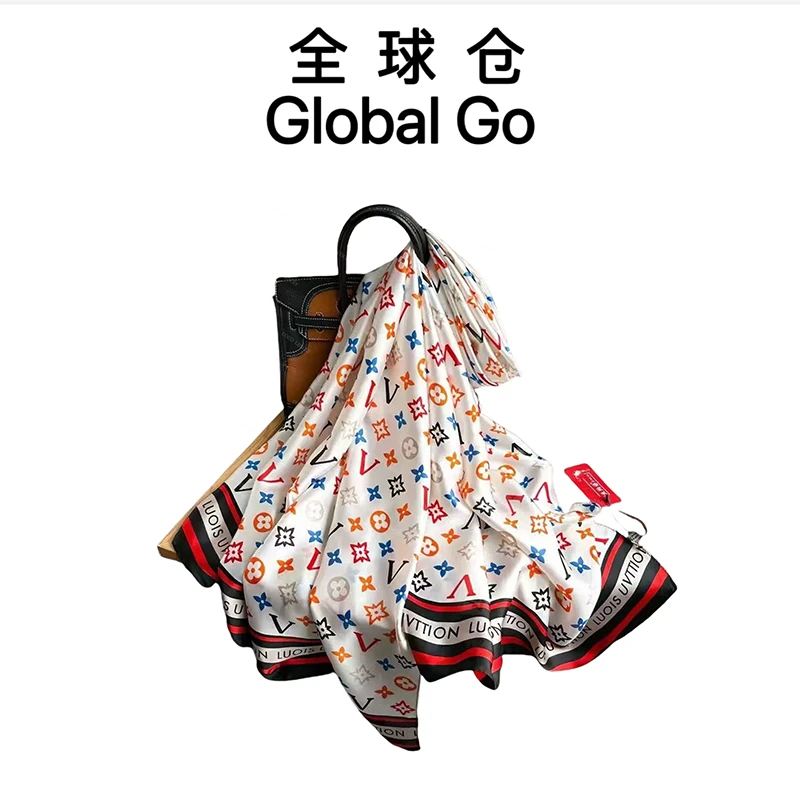 夏季薄款三彩印花丝巾180*90