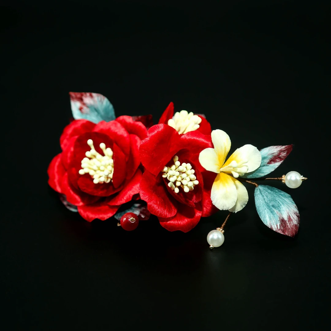 非遗女古风绒花原创设计发夹配饰复古素款古装定制饰品