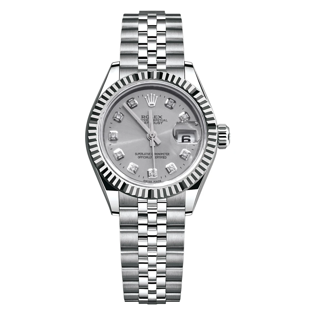 99新 Rolex/劳力士 女装日志179174灰盘后钻腕表/WHP031213