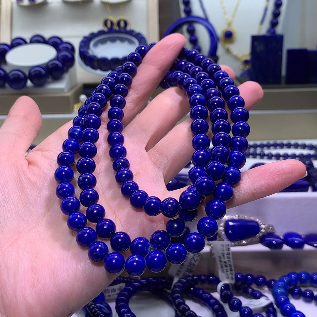 青金石未镶嵌天然原矿微金微白108珠8.3m