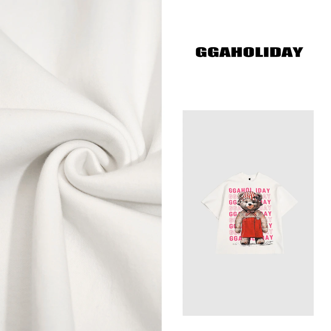 GGAHOLIDAY美式潮流宽松复古休闲百搭白色印花圆领短袖T恤-152118