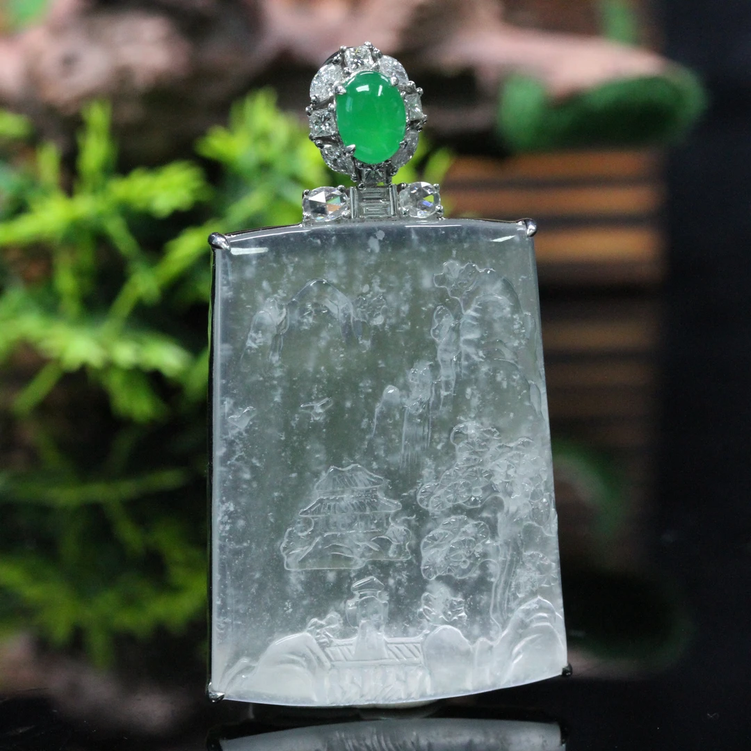 天然缅甸翡翠A货18K金镶山水聚福山水牌/01026028/拍卖