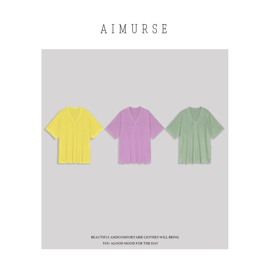 AIMURSE【多巴胺】小众设计师 夏季出游多色彩穿搭休闲T恤 AM1527