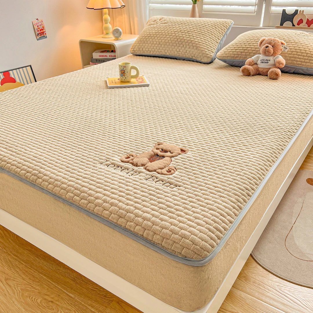 雅纤梵保暖牛奶绒床笠席梦思床垫保护套加厚加绒床罩防滑床床套罩