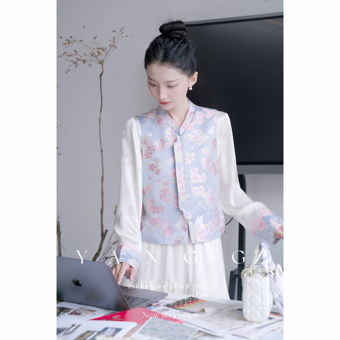 YANG GZ【海棠之梦】新中式玉兔桃花纹开衫马甲女 GZ5153GL656139