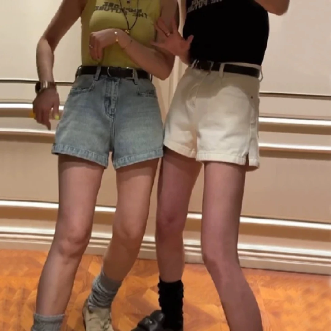 少女风透气薄款弹力高腰阔腿纯色热裤短裤夏季辣妹